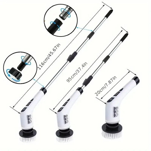 Cordless Power Scrubber Brush, 7 Brush Heads and Adjustable Extension Handle, Bathroom Cleaning Brush, Household Cleaning Tools