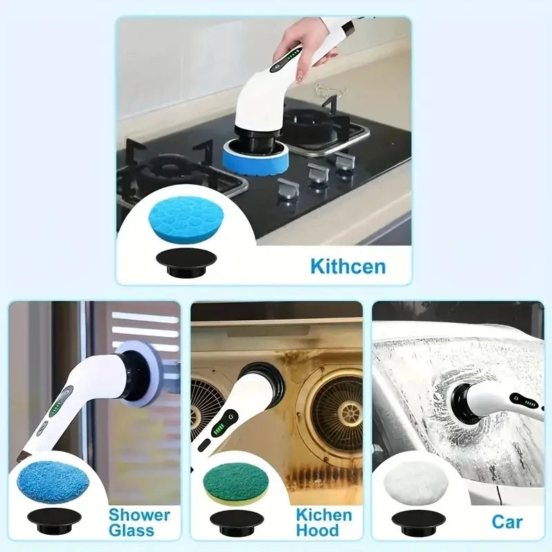 Cordless Power Scrubber Brush, 7 Brush Heads and Adjustable Extension Handle, Bathroom Cleaning Brush, Household Cleaning Tools