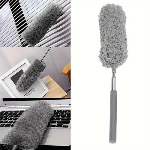 47" Extendable Microfiber Duster Pole - Bendable Stainless Steel Brush for Ceiling/Furniture/Car, Washable & No Power Needed.