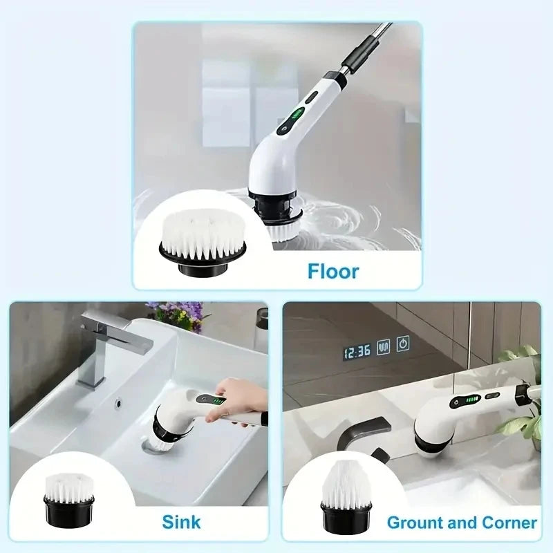 Cordless Power Scrubber Brush, 7 Brush Heads and Adjustable Extension Handle, Bathroom Cleaning Brush, Household Cleaning Tools