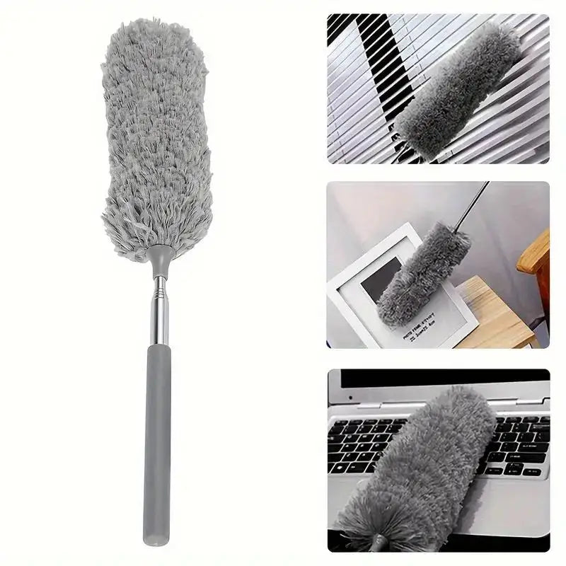 47" Extendable Microfiber Duster Pole - Bendable Stainless Steel Brush for Ceiling/Furniture/Car, Washable & No Power Needed.